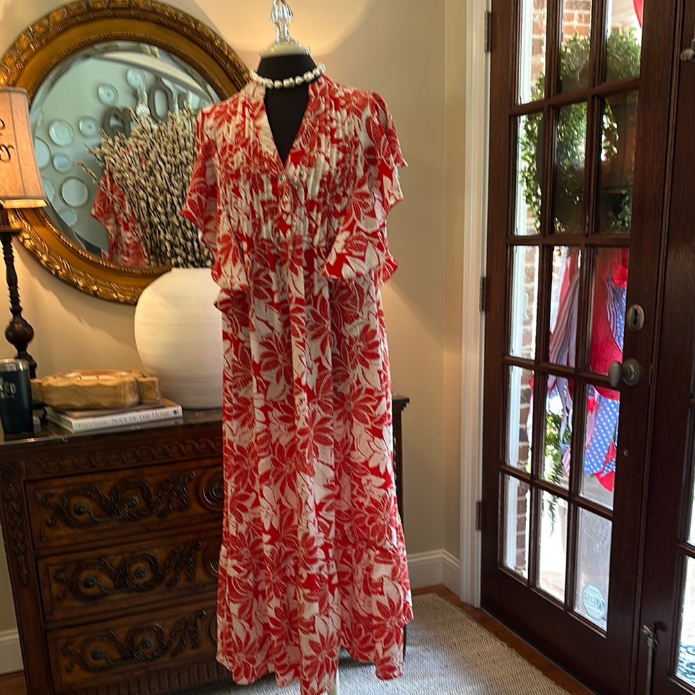 Entro Red and White Floral Maxi Dress